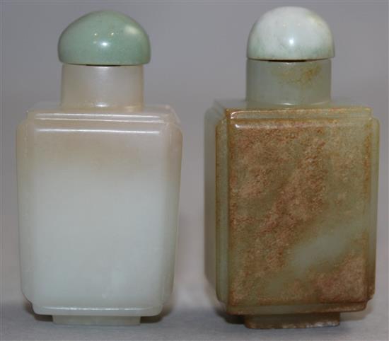 Two Chinese jade rectangular snuff bottles, 1800-1900, Richards no.s115 and 243